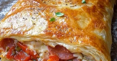 Leckere Calzone aus Blätterteig mit frischen Zutaten auf einem Teller