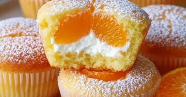 Köstliche Cheesecake Muffins mit Mandarinen auf einem dekorativen Teller