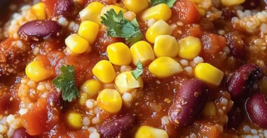 Schüssel mit Chili sin Carne und Couscous, gesundes veganes Gericht