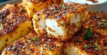 Knuspriger Feta aus dem Airfryer auf einem Tisch serviert