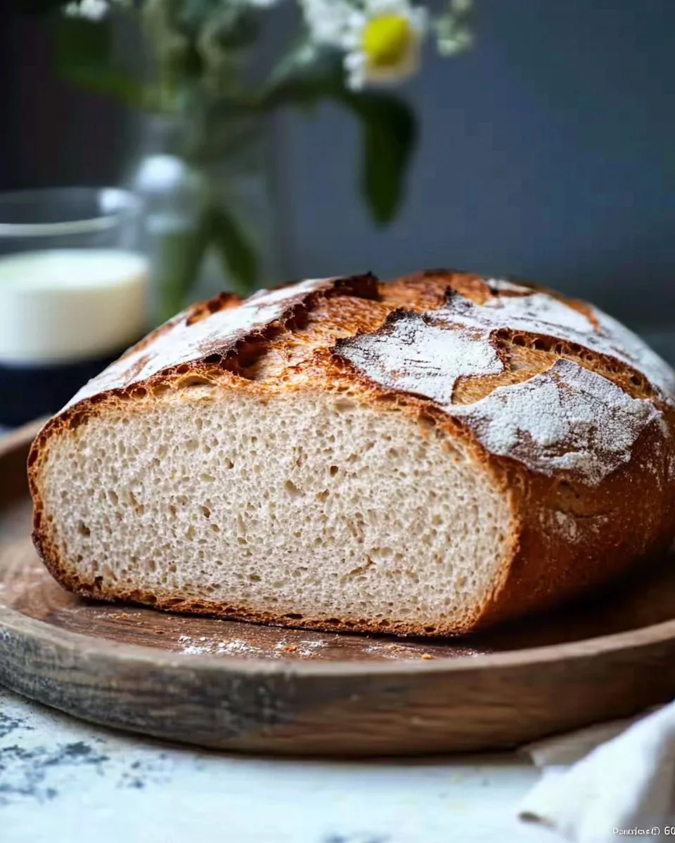 Frisch gebackenes Dinkel-Joghurt-Brot auf einem Holzbrett