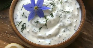 Döner Sauce mit Joghurt, Mayonnaise und Knoblauch in einer Schale