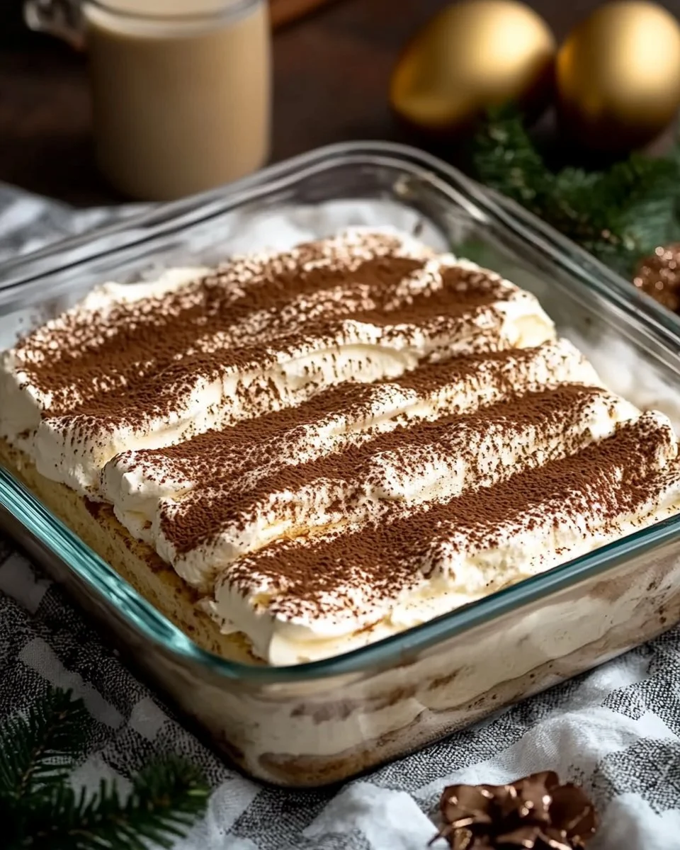 Eierlikör-Tiramisu mit Mascarpone in einem Glas serviert