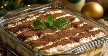 Eierlikör-Tiramisu mit Mascarpone in einer eleganten Dessertschale