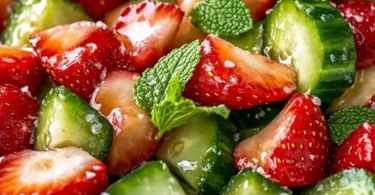 Leckerer Erdbeer-Gurken-Salat in einer bunten Schüssel