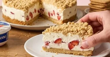 Erdbeerkuchen ohne Backen mit frischen Erdbeeren und Sahne