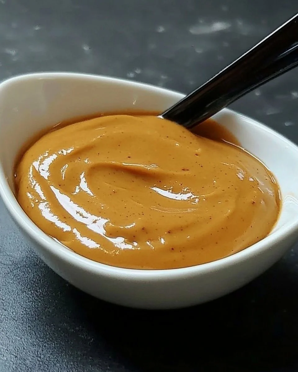 Erdnussbuttersauce in einer Schüssel, ideal für Dips und Saucen.