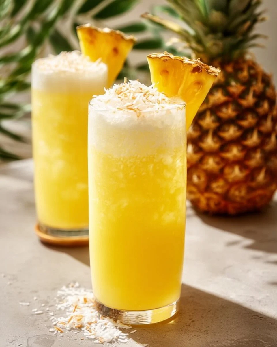 Erfrischende Ananaslimonade in einem Glas mit Ananasstücken