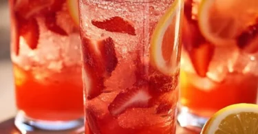 Gläser mit erfrischender Erdbeer-Minze-Limonade auf einem Tisch