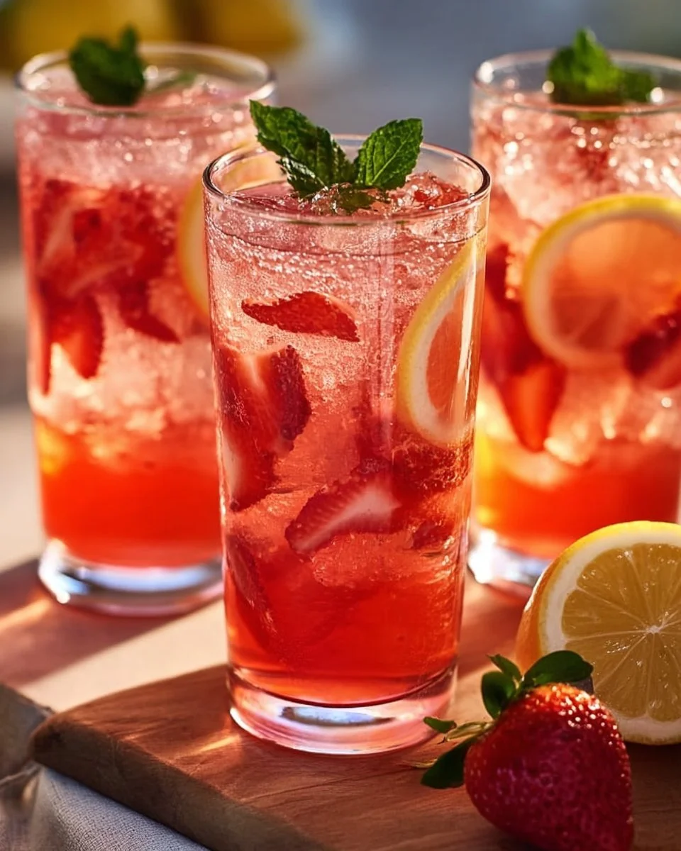 Gläser mit erfrischender Erdbeer-Minze-Limonade auf einem Tisch