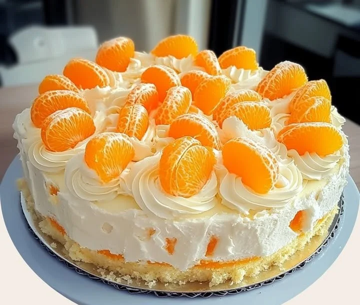 Fantakuchen mit Mandarinen und Vanillecreme