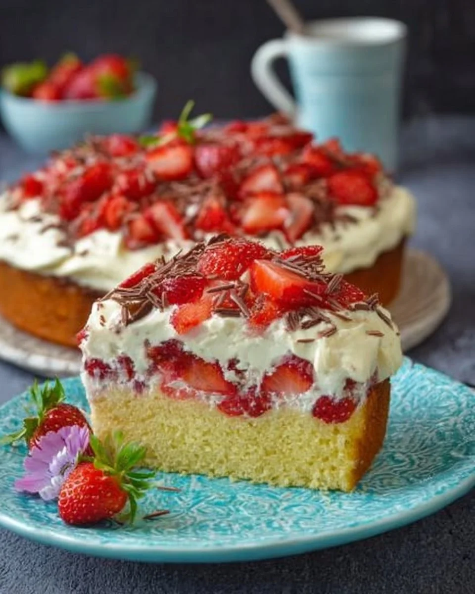 Fantakuchen mit Schmand und Erdbeeren