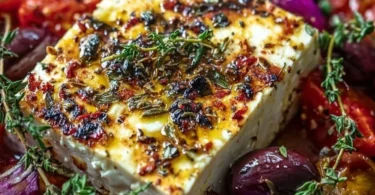 Feta-Käse zubereitet im Airfryer für ein schnelles und leckeres Gericht.