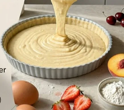 Flinker Früchtekuchen mit Götterspeise auf einem Teller