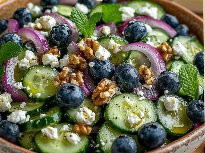 Frischer Gurken-Blaubeer-Salat mit knackigen Gurken und süßen Blaubeeren