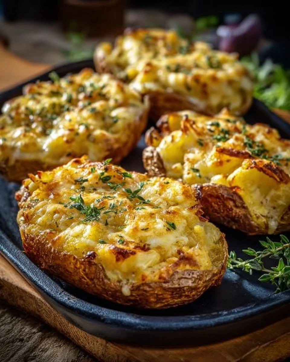 Gebackene Käse-Kartoffeln aus der Heißluftfritteuse, golden und knusprig