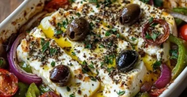 Gebackener Schafskäse auf griechische Art mit aromatischen Kräutern und Olivenöl