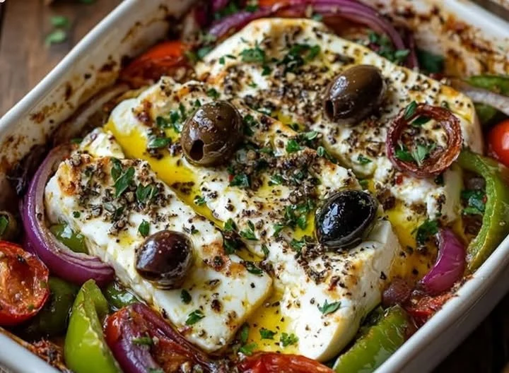 Gebackener Schafskäse auf griechische Art mit aromatischen Kräutern und Olivenöl