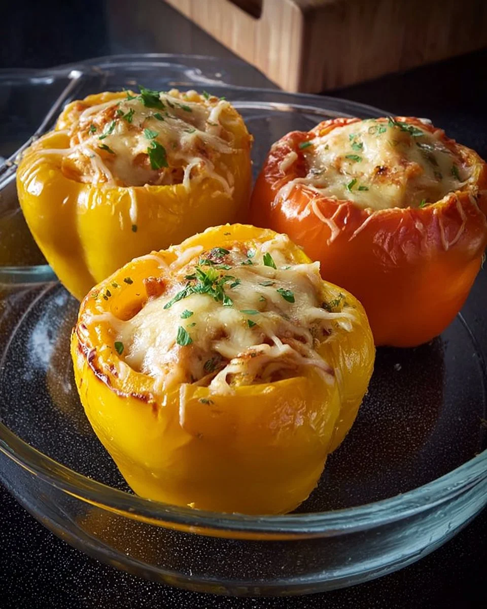 Gefüllte Paprika mit Hüttenkäse auf einem Teller serviert