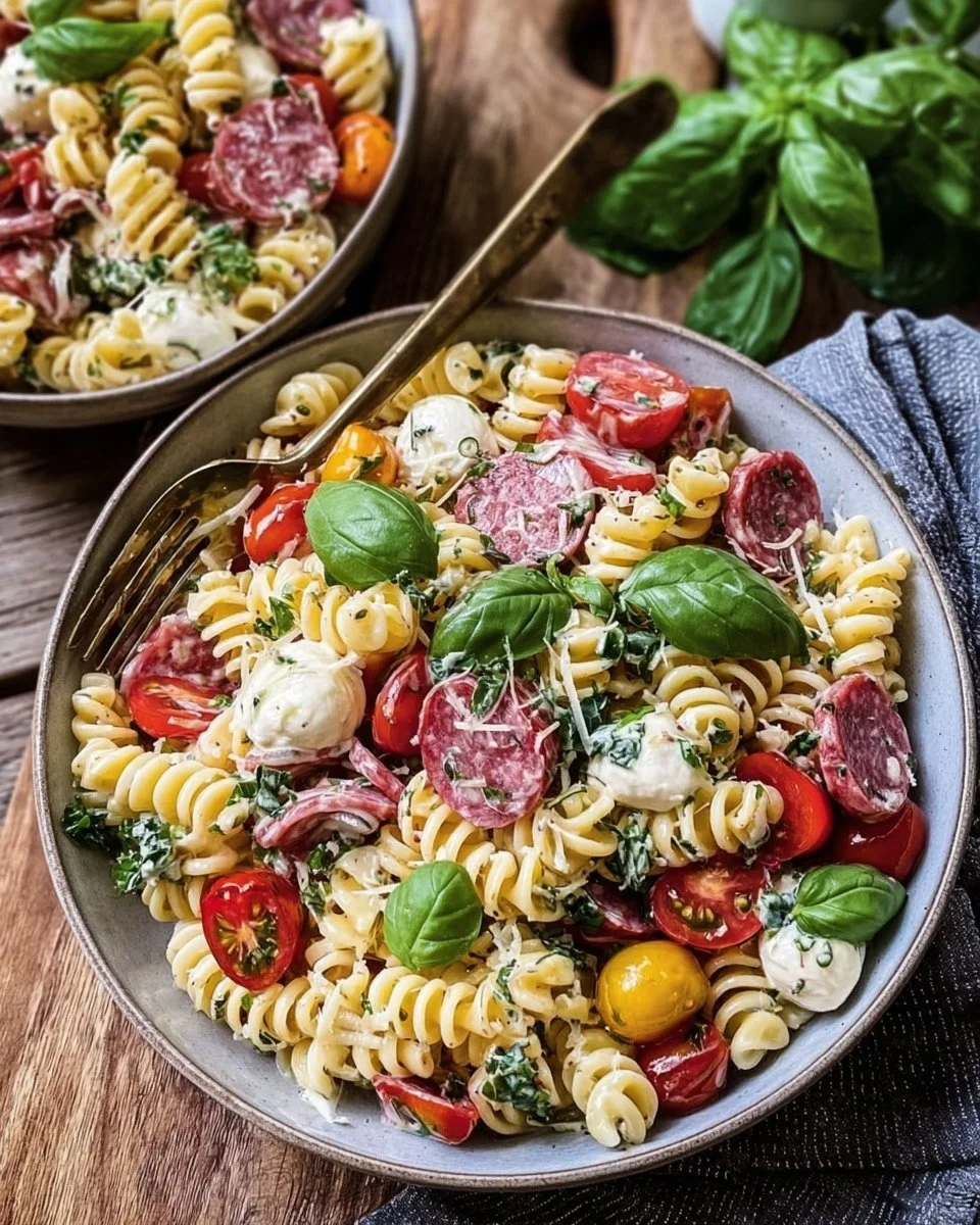 Leckeres Grinder Pasta Salat Rezept mit frischen Zutaten und Dressing