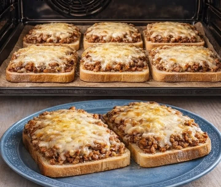Leckerer Hackfleisch-Toast aus dem Ofen, perfekt als Snack oder leichtes Abendessen.