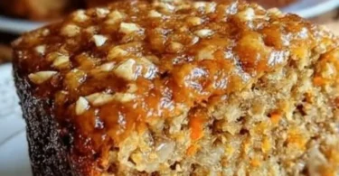Saftiger Karottenkuchen mit Haferflocken und Äpfeln auf einem Tisch
