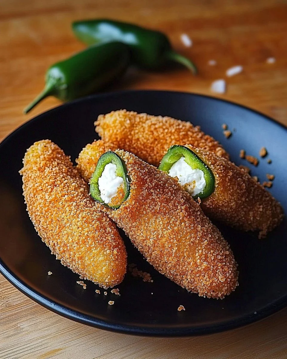 Heiße Chili-Popper gefüllt mit Käse und Gewürzen, serviert als Snack.