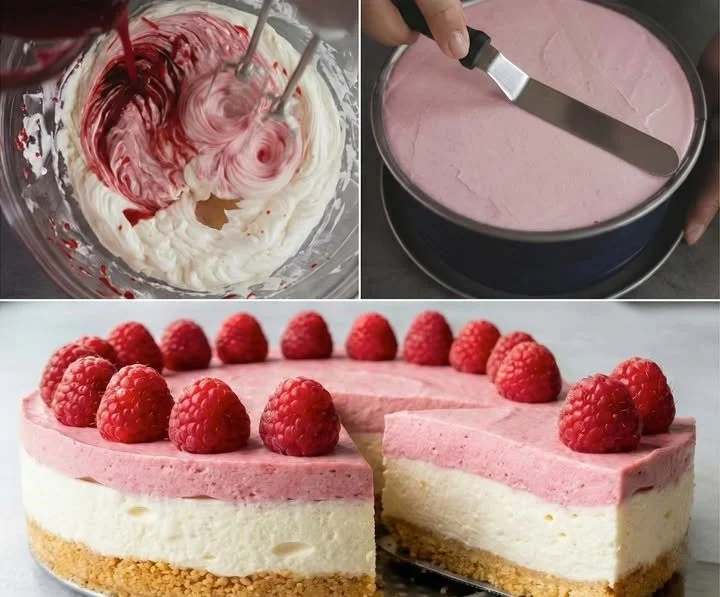 Himbeer Philadelphia Torte ohne Backen mit frischen Himbeeren