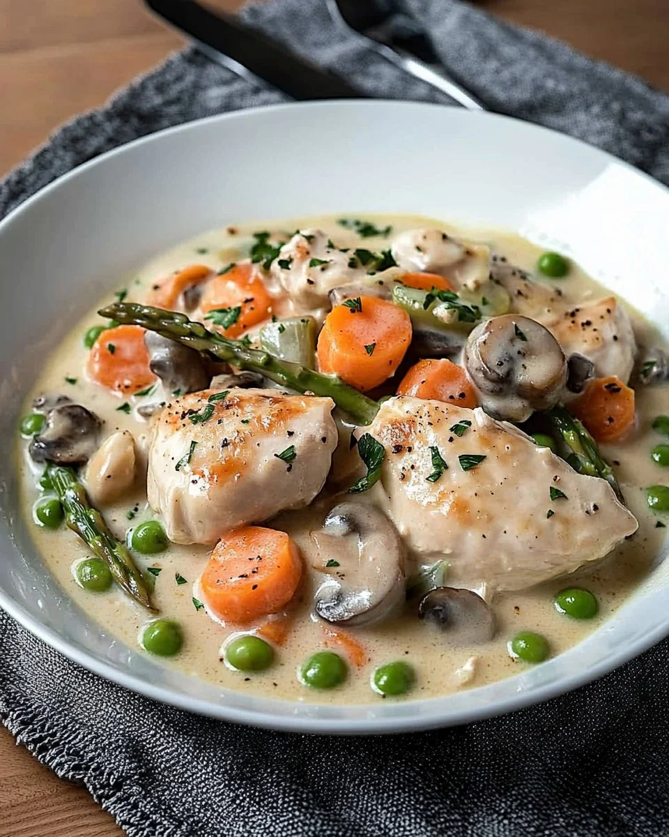 Hühnchen mit Gemüse und Sahnesauce