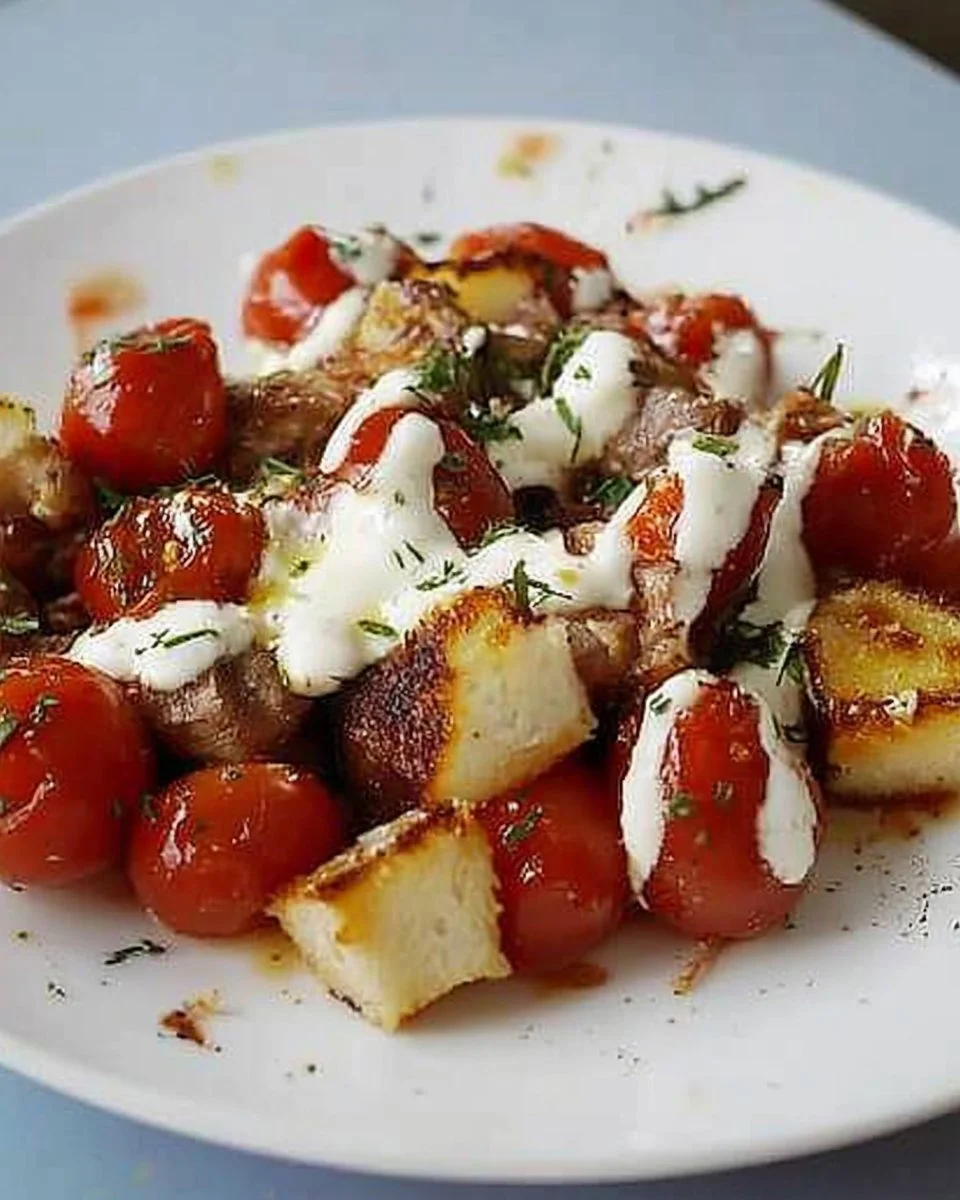 Iskender Kebab mit Joghurt und Tomatensauce
