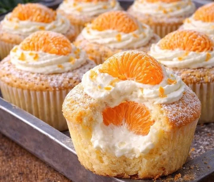 Frisch gebackene Käsekuchen Muffins auf einem dekorierten Tisch