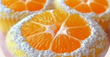 Käsekuchen Muffins mit Mandarinen auf einem Teller dekoriert