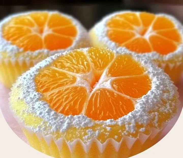 Käsekuchen Muffins mit Mandarinen auf einem Teller dekoriert