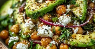 Gesunde Bowl mit Kichererbsen, Feta und Avocado für einen nahrhaften Genuss