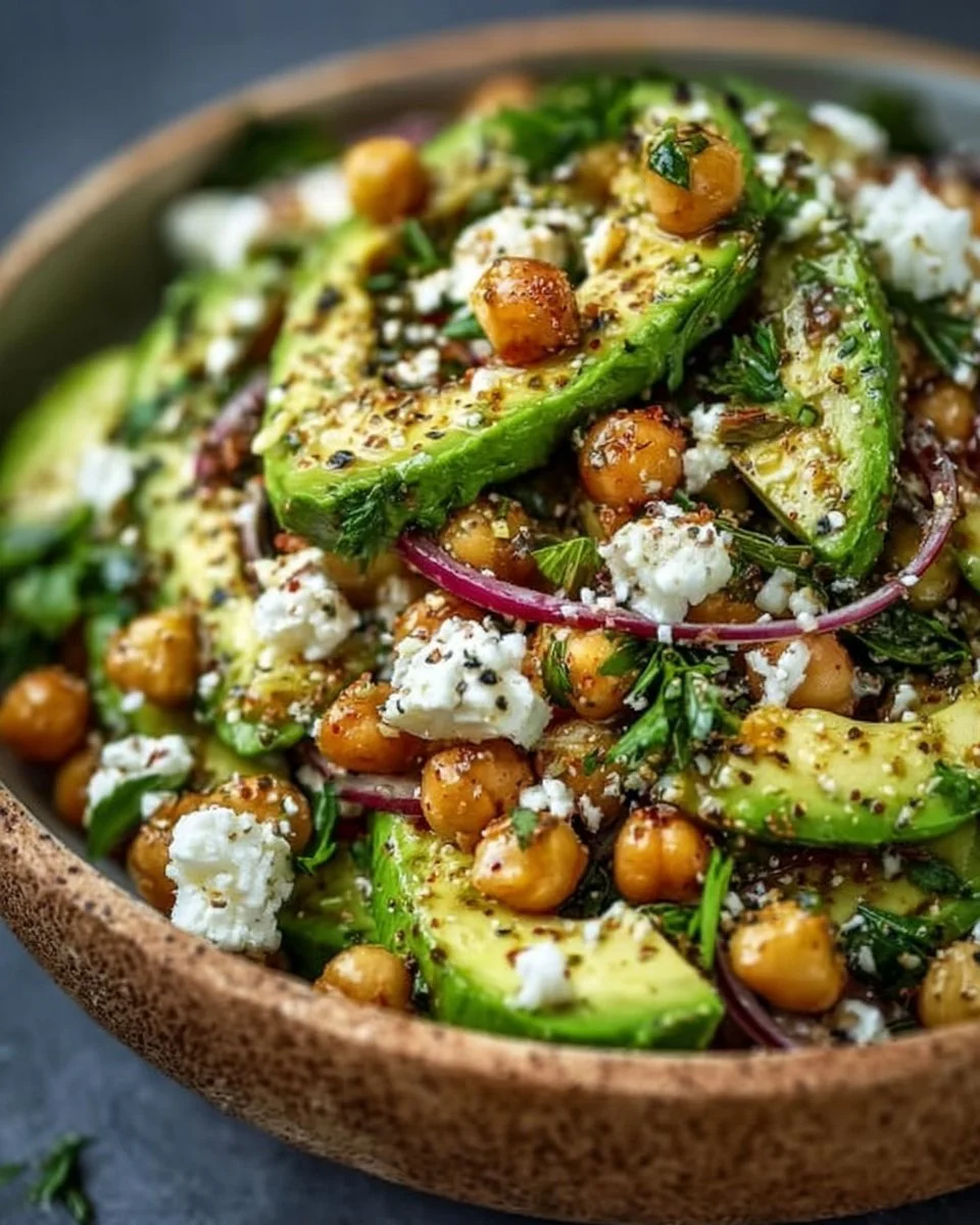 Gesunde Bowl mit Kichererbsen, Feta und Avocado für einen nahrhaften Genuss