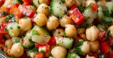 Leckerer Kichererbsensalat mit frischen Zutaten auf einem Teller