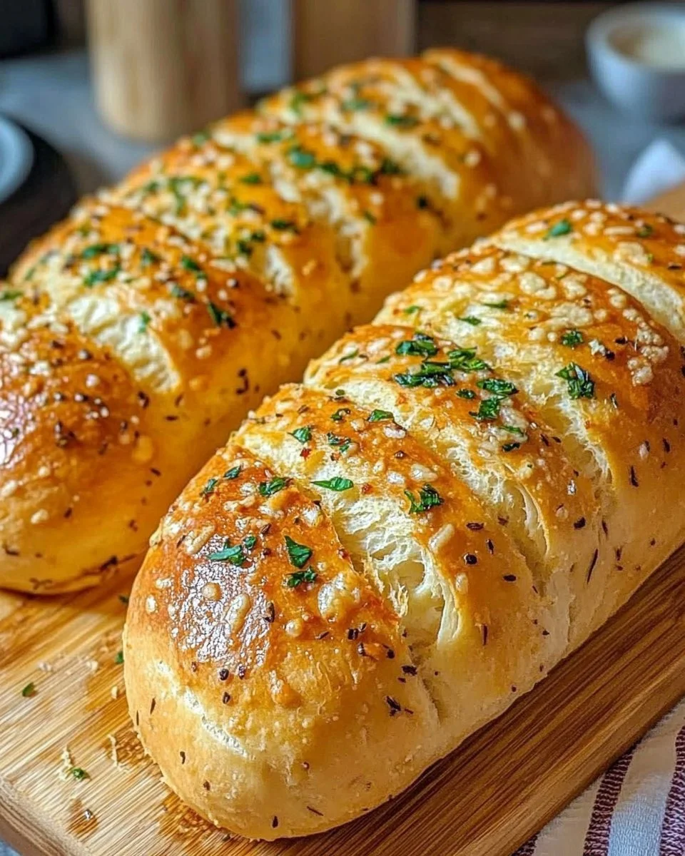Knoblauchbrot ohne Kneten, frisch gebacken und goldbraun