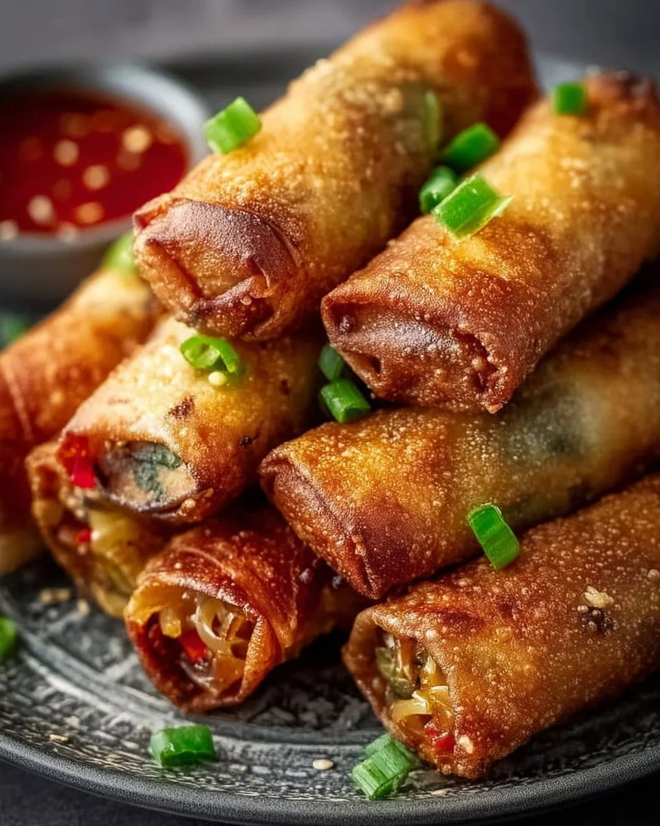 Knusprige Frühlingsrollen aus dem Airfryer auf einem weißen Teller