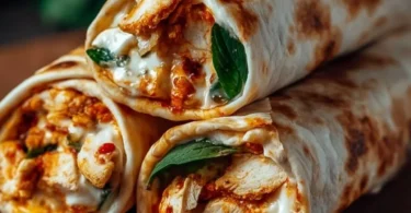 Knusprige Hähnchen-Mozzarella-Wraps auf einem Teller serviert