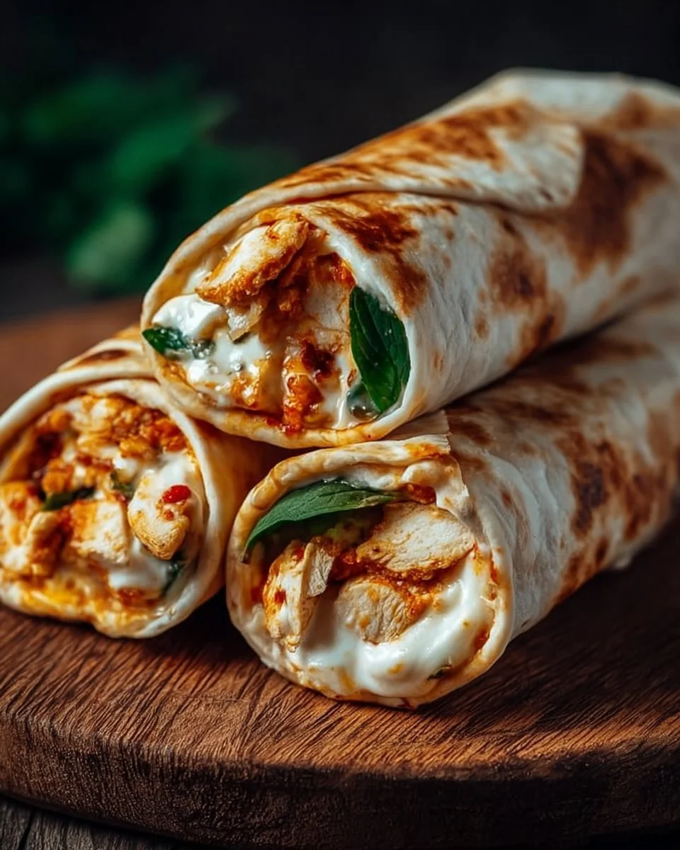 Knusprige Hähnchen-Mozzarella-Wraps auf einem Teller serviert