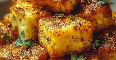 Knuspriger Feta im Airfryer zubereitet und serviert