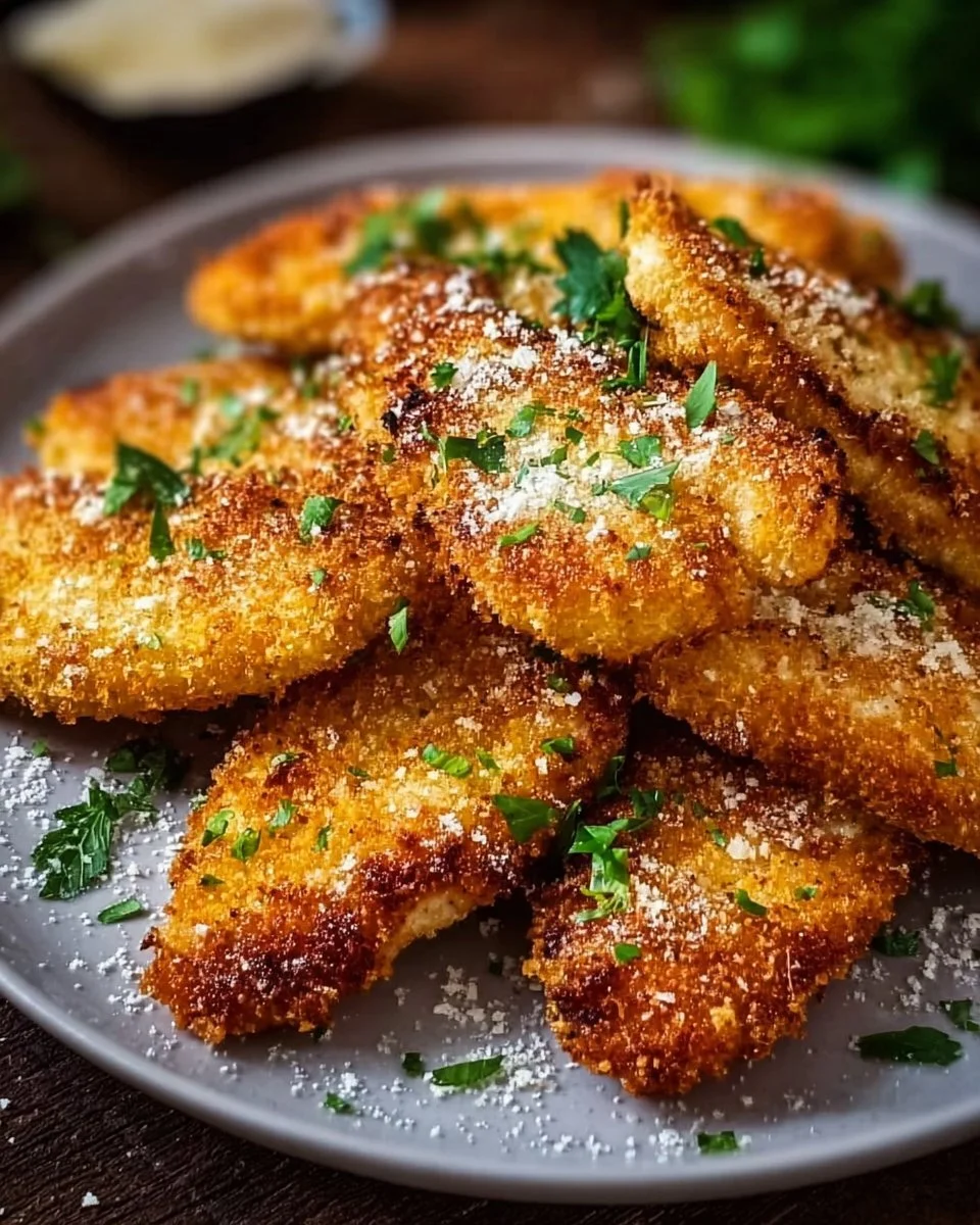 Knuspriges Parmesan Hähnchen zubereitet im Airfryer, goldbraun und lecker.