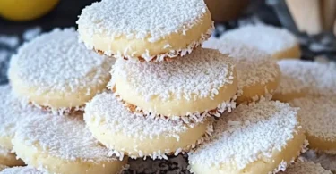Kokos-Kekse mit Karamellcreme auf einem schönen Teller serviert