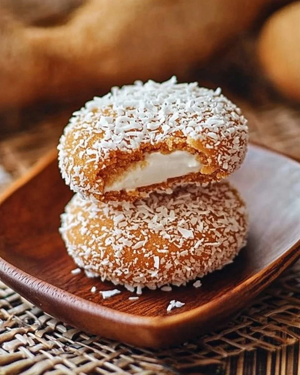 Leckere Kokosnusskekse auf einem Teller mit Kokosraspeln