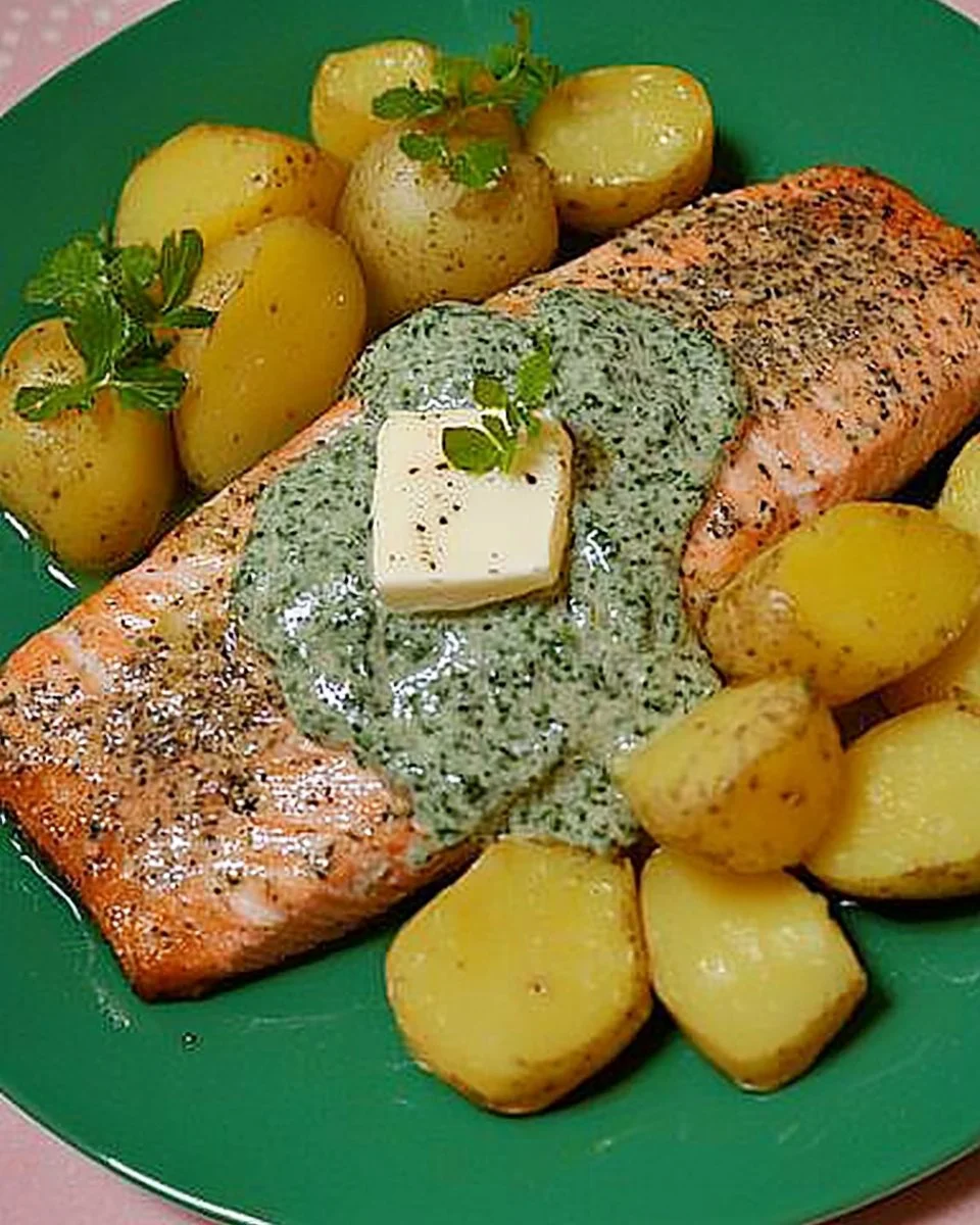 Lachs mit Frankfurter Grüner Sauce und Kartoffeln