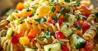 Limetten Crunch Nudelsalat mit frischem Gemüse und leckerem Dressing
