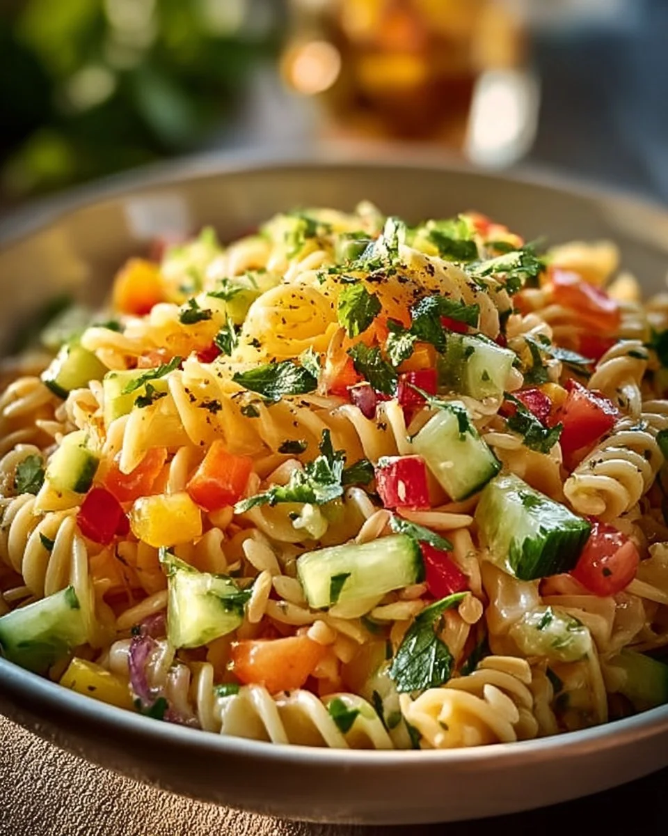 Limetten Crunch Nudelsalat mit frischem Gemüse und leckerem Dressing