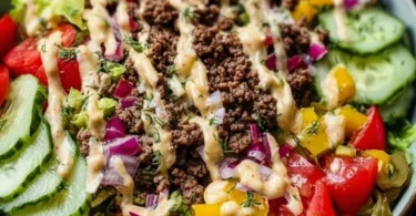 Low-Carb Big Mac Salat mit frischem Gemüse und Dressing