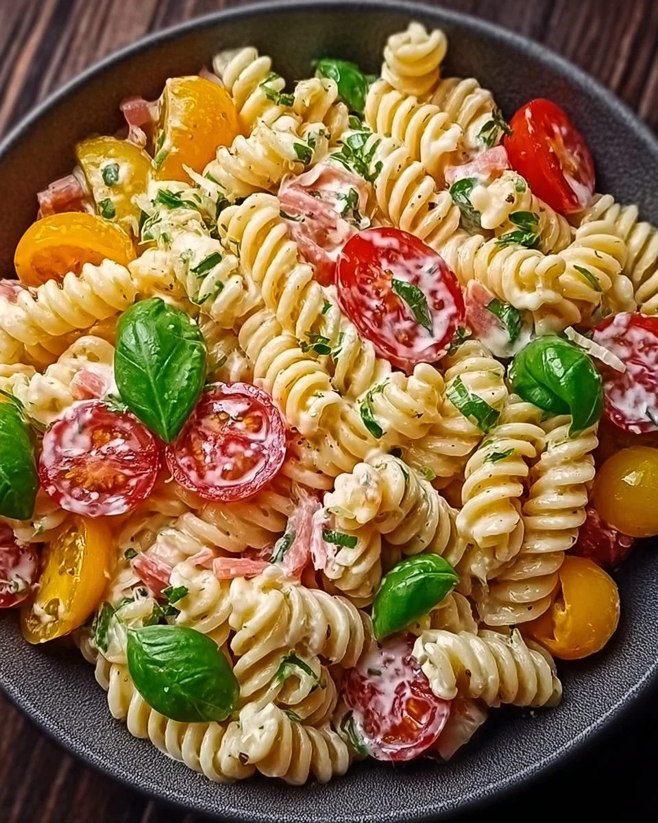 Leckerer Pastasalat mit frischem Gemüse und Pasta