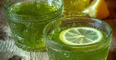 Maibowle mit frischen Erdbeeren und Kräutern in einem ausgewogenen Glas.